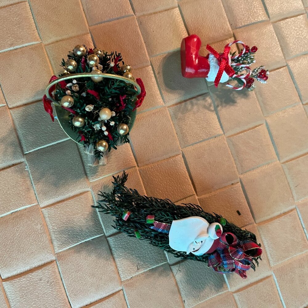 Miniature Dollhouse Christmas Basket, & Greenery Handmade 2 Items